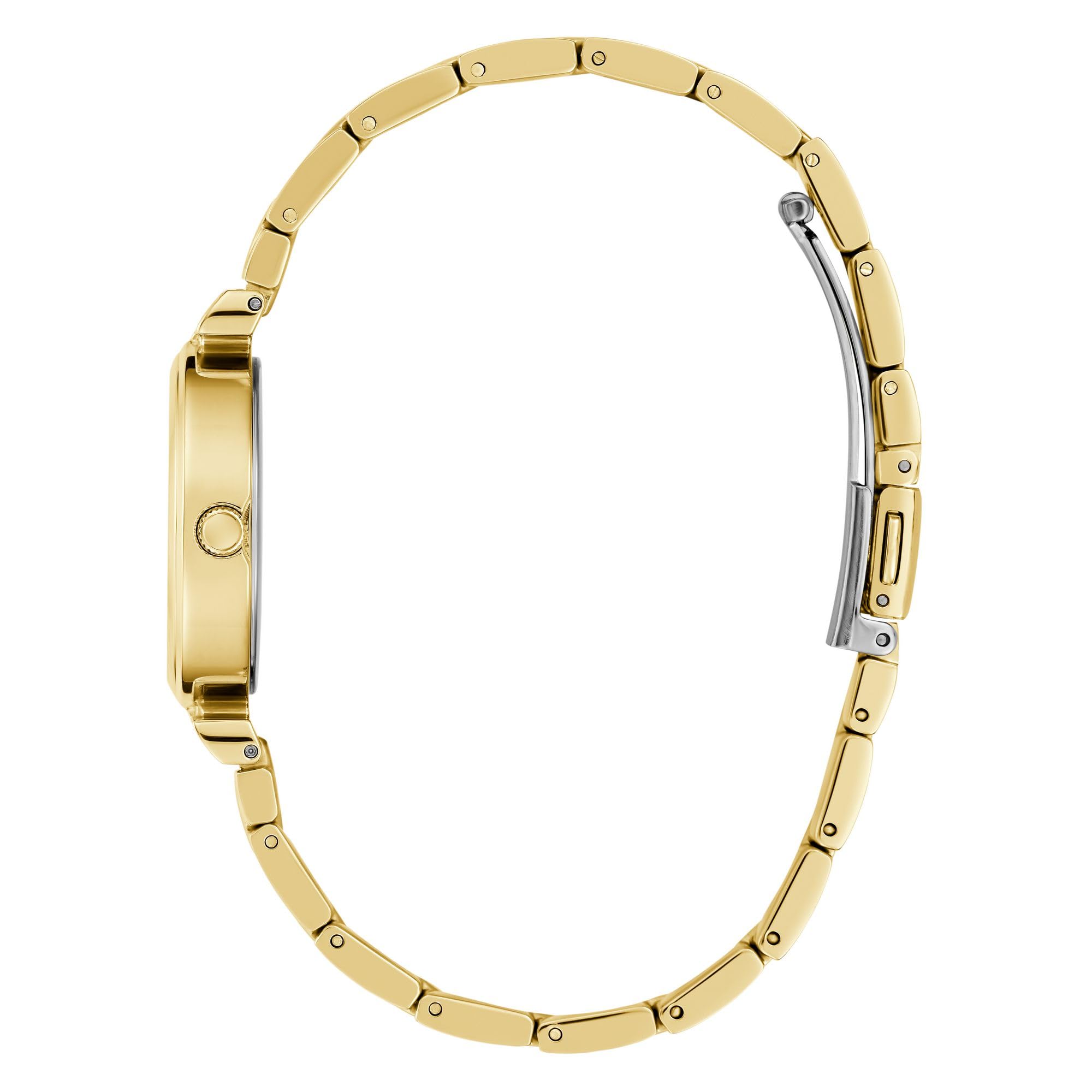 Guess Array Damen Armbanduhr mi Zirkonia in der Farbe Gold mit Armband aus Edelstahl, Wasserdichtigkeit: 3 bar, Gehäusedurchmesser: 28 mm, GW0762L2