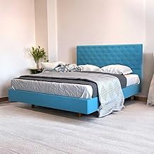 DRIFTINGWOOD Carmen Solid Engineered Wood Low Height Queen Size Bed Without Storage | Wooden Double Bed | Low Floor/Rise/Level/Profile Cot Bedroom Furniture | Blue, Self Assembly (DIY)