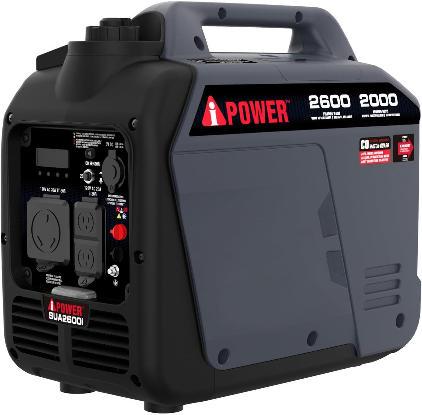 A-iPower Quiet Inverter Generator, 2600W RV Ready, EPA & CARB Compliant CO Sensor, Portable Ultra-Light Weight For Backup Home Use, Tailgating & Camping (SUA2600i)