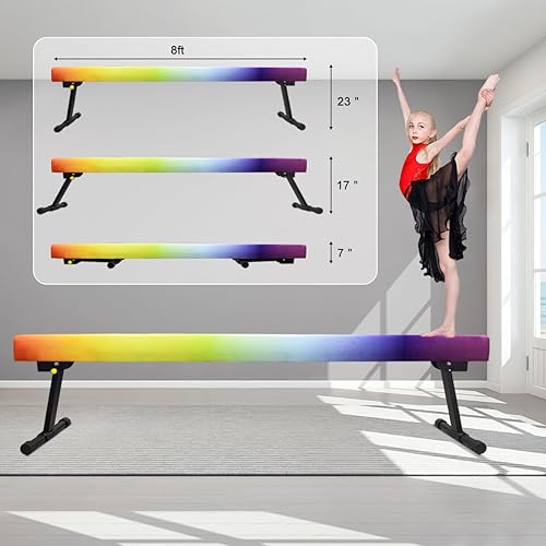 Miniatura 6 de Viga de equilibrio ajustable, equipo de gimnasia de viga de piso alto y bajo, haz de gimnasia profesional para niños, entrenamiento en casa con