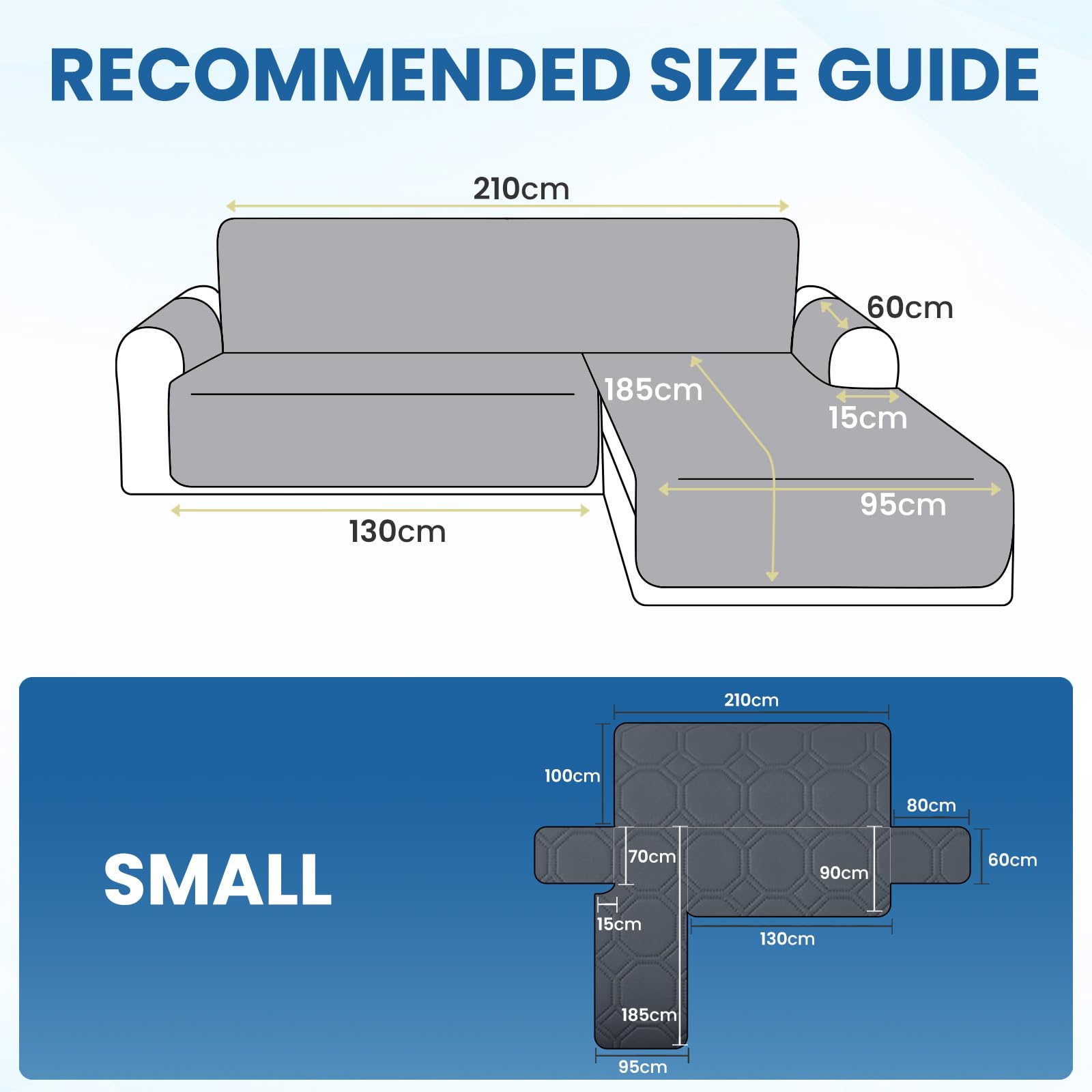 Ystyle Copridivano Impermeabile con Penisola 2 Posti (L 200 CM), Copridivano Angolare Destra/Sinistra Universale Reversibile, Copridivano Chaise longue Antigraffio Antimacchia, Grigio