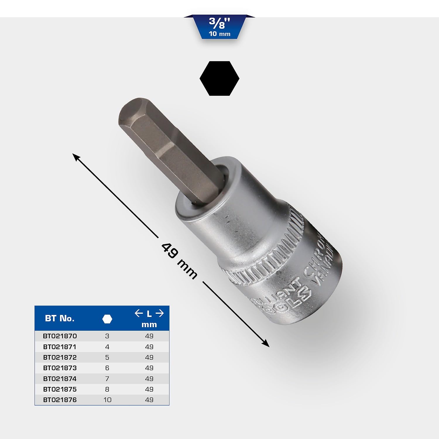 BRILLIANT TOOLS BT021876 Bussola a inserto con esagono incassato 3/8", 10 mm [Powered by KS TOOLS]