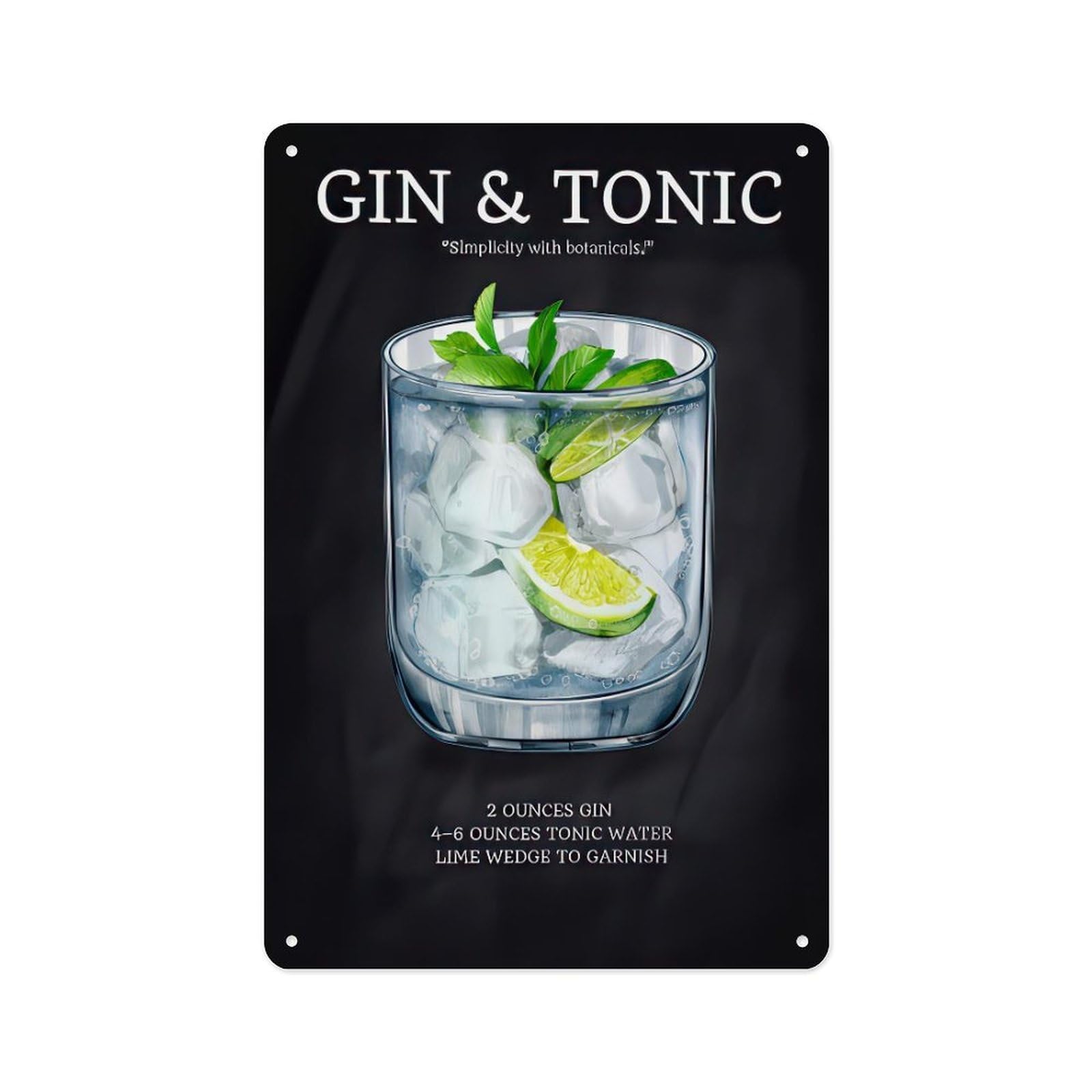 peiyeety Metal Tin Sign Gin & Tonic Cocktail Recipe2 Vintage Style for Bar Cafe Kitchen Restaurant Home Wall 12 X 8 Inch