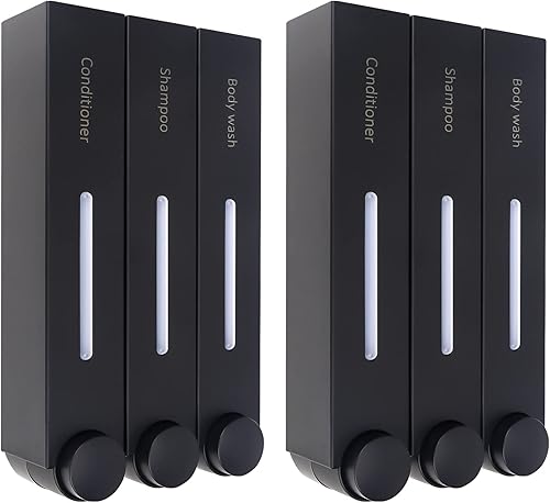 Gabrella Dispensador de champú y acondicionador, dispensador de jabón de ducha de 3 cámaras de 3 x 14.2 fl oz, contenedor de gel de ducha,