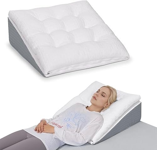 TANYOO Almohada de cuña de cama para apnea del sueño, almohada Gerd de 10 pulgadas, almohada triangular de doble capa, ajustable, cubierta de espuma