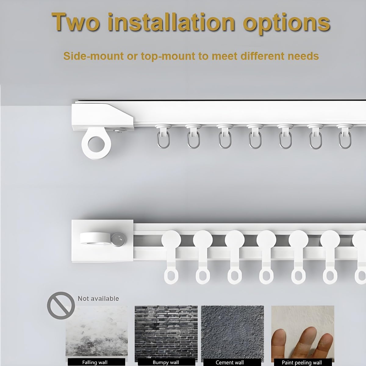 Système de crochets auto-adhésifs pour rideaux sans perçage - Barre de support de plafond silencieuse - Installation facile pour chambre à coucher, salon, bureau (5,70 m)