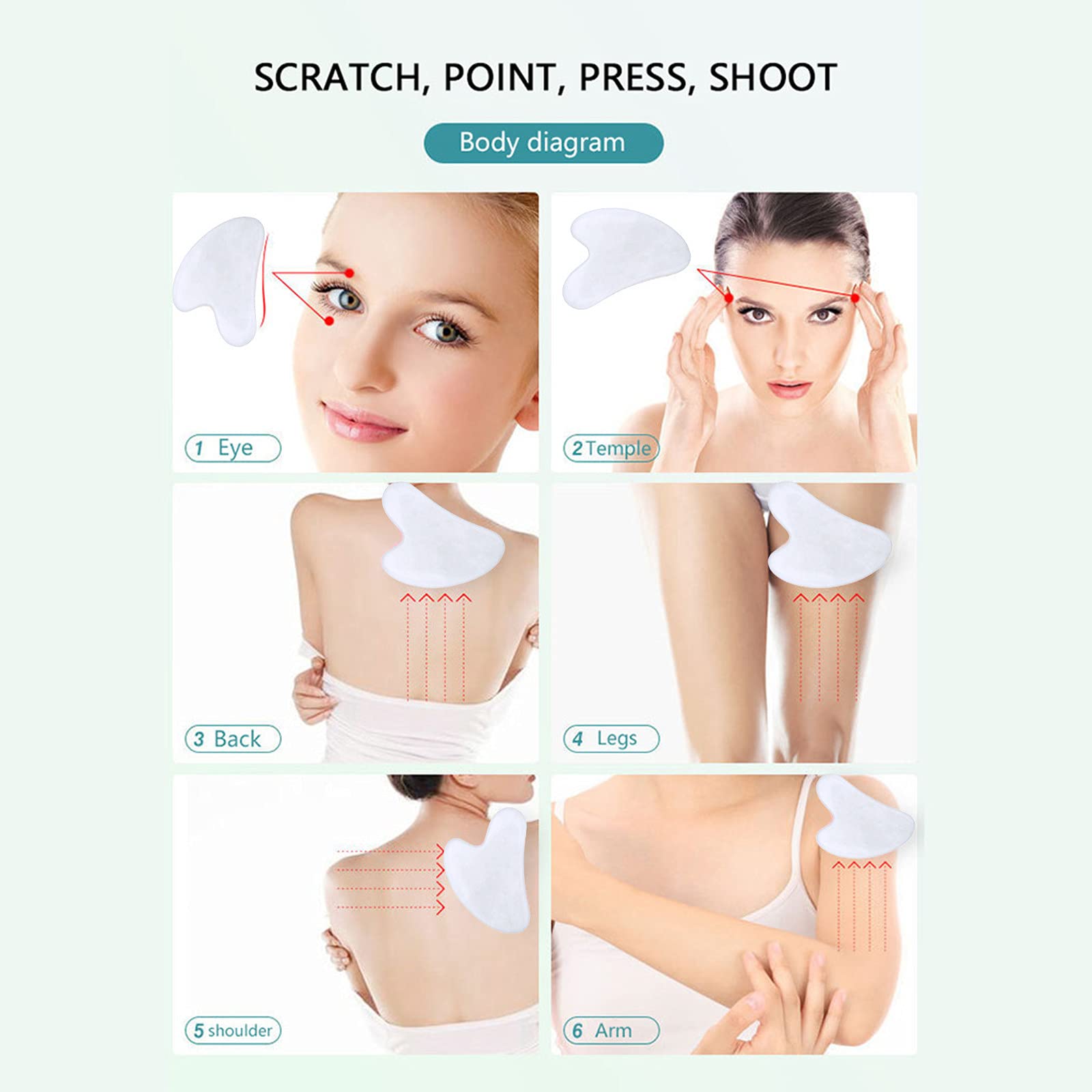 Gua Sha Kratzmassagewerkzeug 100% natürliches Rosenjadestein-Schönheitswerkzeug Gesichts Gua Sha zum Abnehmen und Straffen Rosa Herzförmig (Weiß)