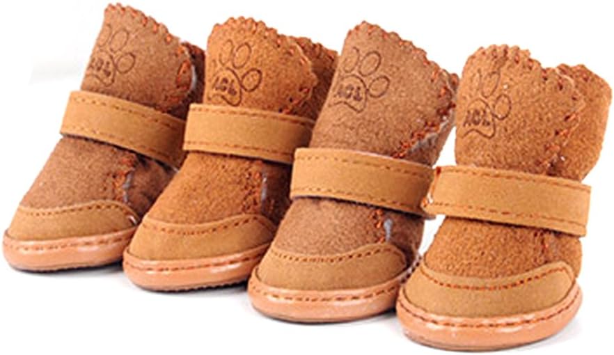 Hillento Detachable Closure Puppy Dog Shoes Winter Booties Boots, Paw Protectors, 2 Pairs, Brown