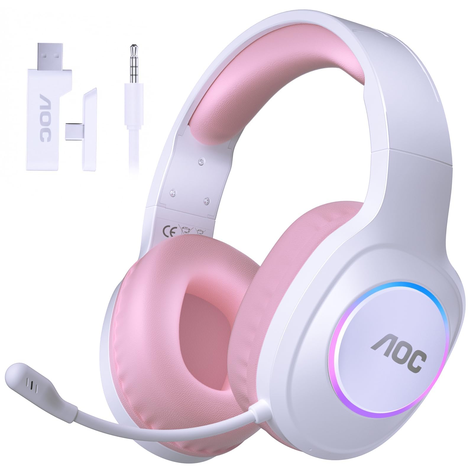 AOC Wireless Gaming Headphones Compatible with PS5/4, Switch, PC- Pink