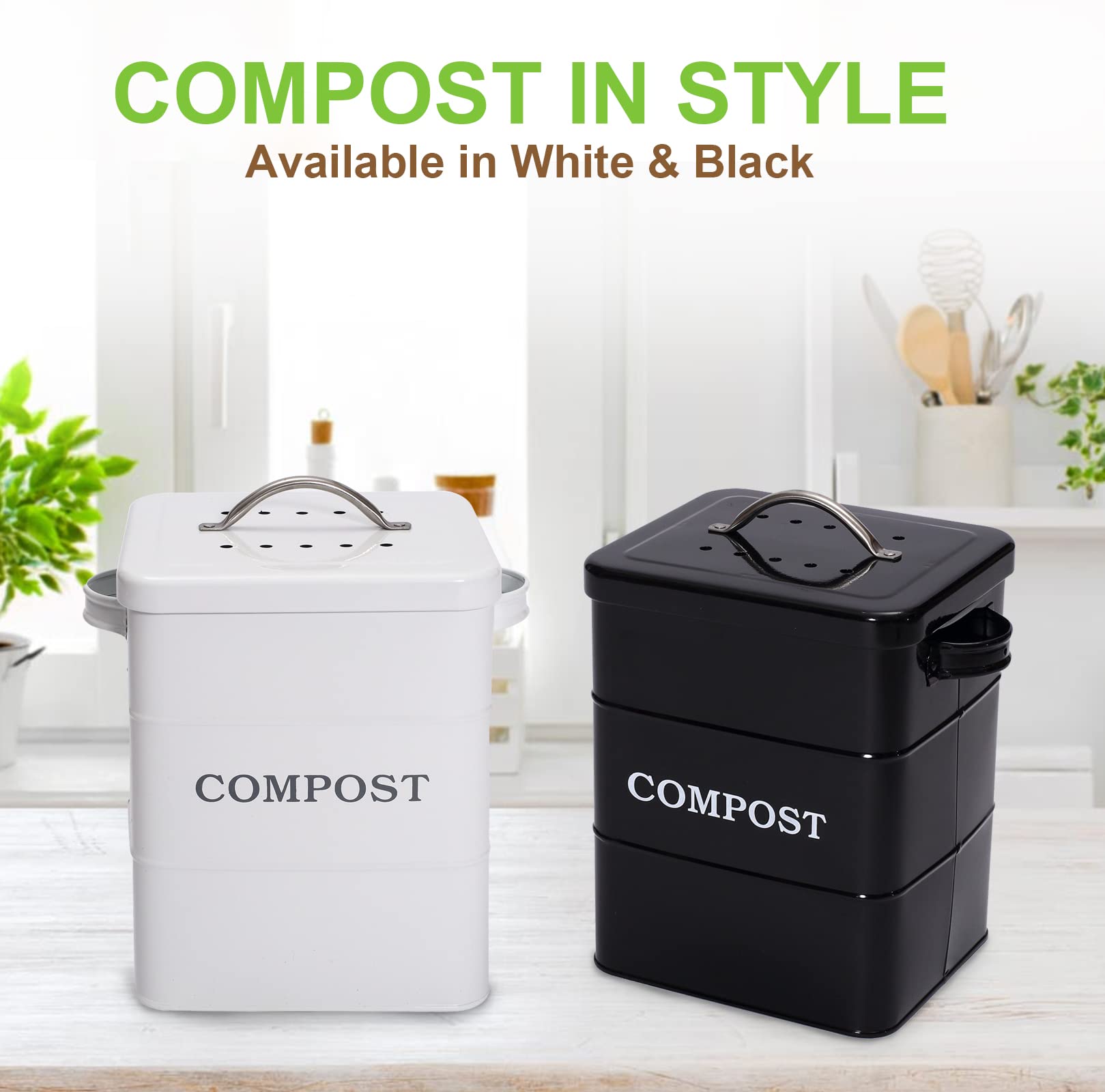 Secchio Per Compost WENKO Nero 6L: Design Retrò E Addio Cattivi Odori In Cucina