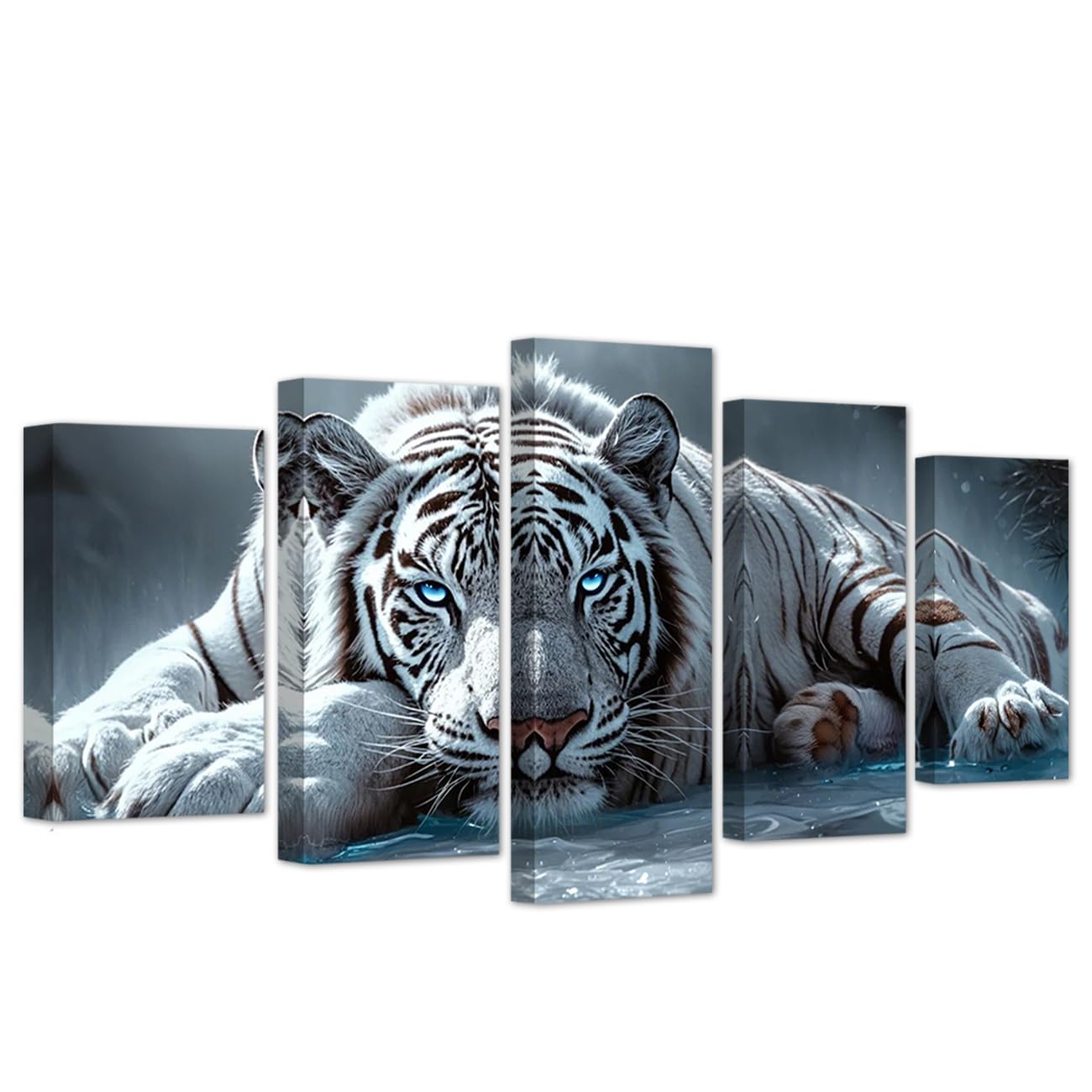 CCWACPP Tiger Canvas Wall Art Wild Animal Canvas Art 5 Pieces Tiger Pictures Print Wildlife Painting Poster Large Living Room Office Decor Frame (20x35cmx2 20x45cmx2 20x55cmx1)