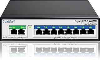 Goalake 8 Port Gigabit PoE Switch with 2 Gigabit Uplink, 100W@802.3af/at, 4KV Lightning Protection, Ideal for IP Surveillance and Access Point, Plug and Play, Desktop or Wall Mount(Unmanaged)