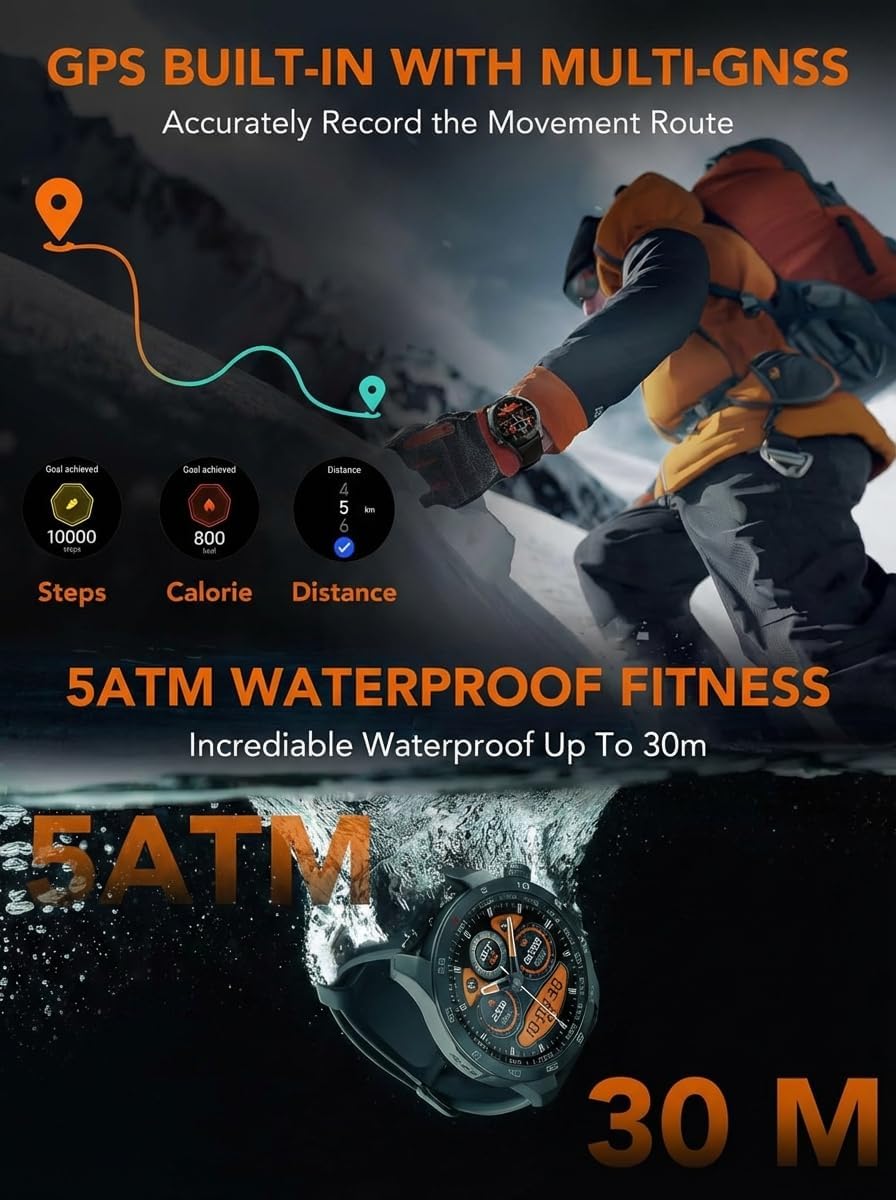 SKG Smart Watch GT5 with GPS tracking and 5ATM waterproofing