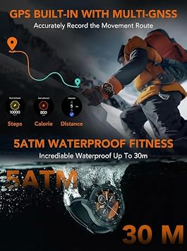 SKG Smart Watch for Men Women, 1.43 GPS Built-in Smartwatch with 100+ Sports Magnetometer Barometer, 9-Day Runtime 5ATM Waterproof Fitness Watch, for Health Tracker Android iPhone Compatible, GT5