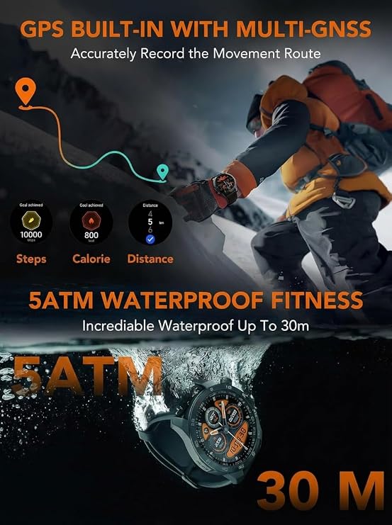 SKG Smart Watch for Men Women, 1.43 GPS Built-in Smartwatch with 100+ Sports Magnetometer Barometer, 9-Day Runtime 5ATM Waterproof Fitness Watch, for Health Tracker Android iPhone Compatible, GT5