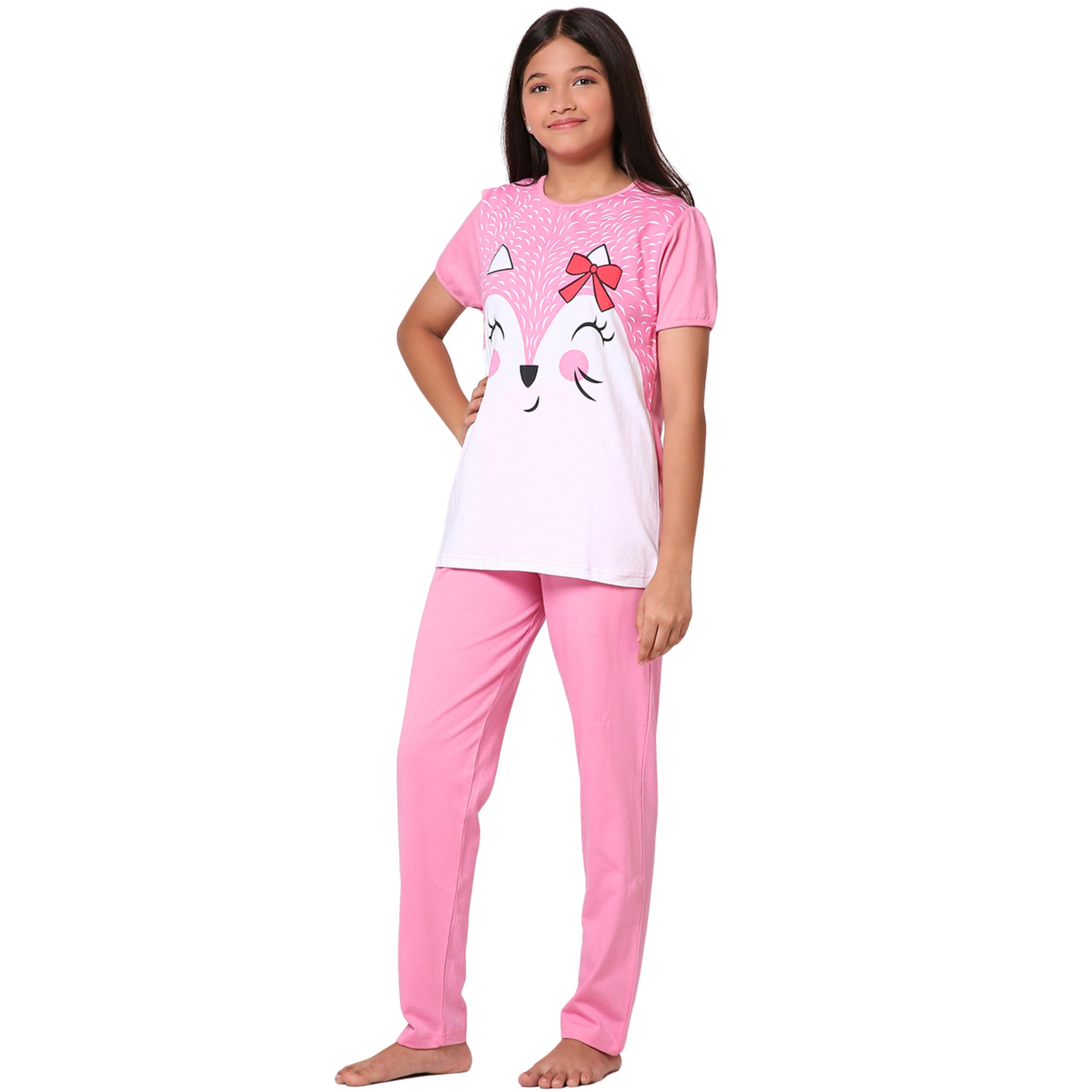 Cotton Girls Night Suit | Pajama Set | Night Dress Graphic Printed Age 6 Months to 15 Years Different Patterns Suitable for Summer and Winter to Choose (Pack of 1)