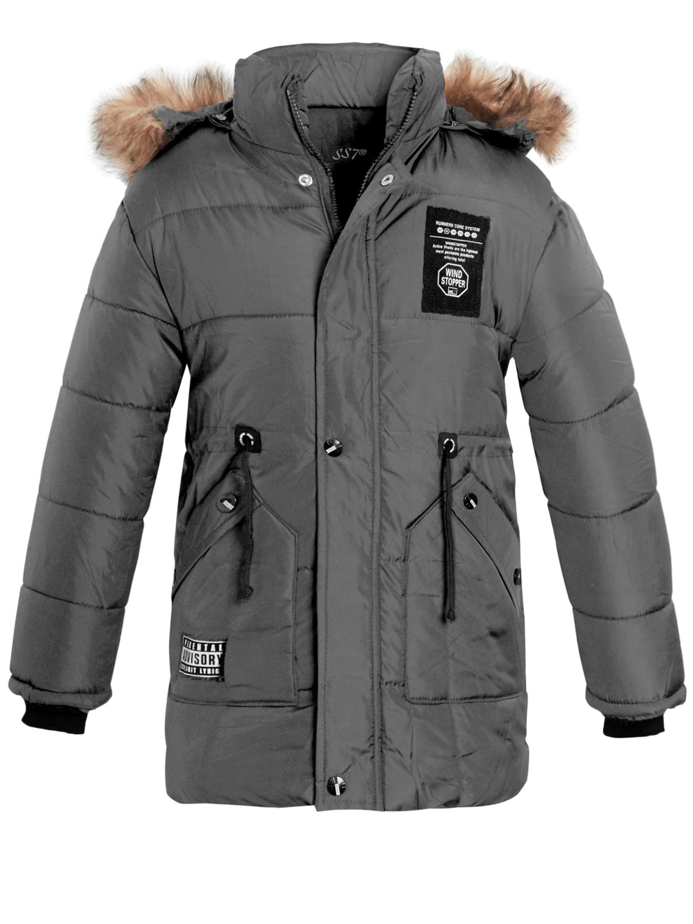 SS7 Parka Garçon Matelassée Avec Fausse Fourrure Amovible - Noir - Tailles 5 à 16 Ans