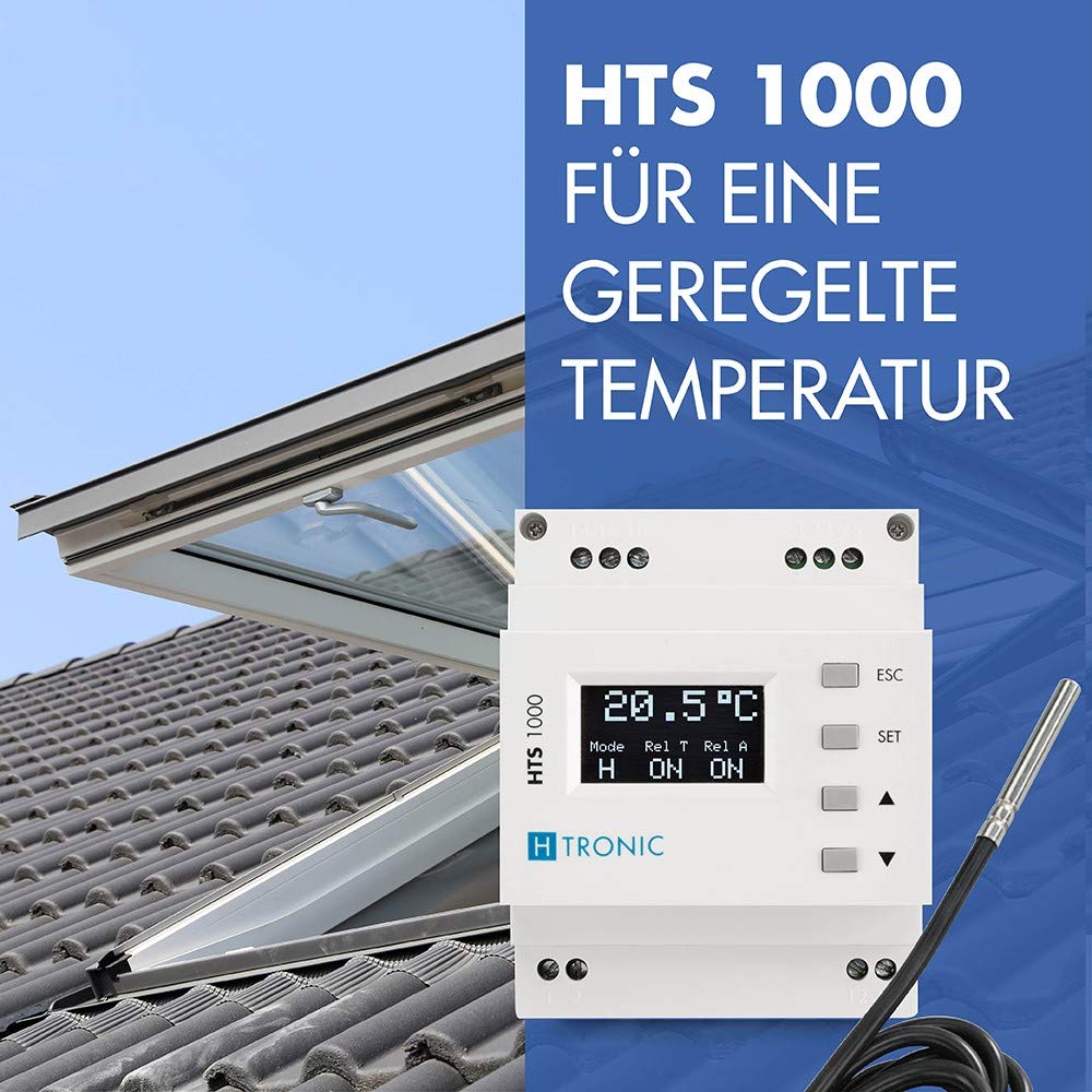 HTS 1000 Hutschienen-Temperaturschalter (Temperaturregler) mit Fühler, Kühlen & Heizen, 230 V Thermostat