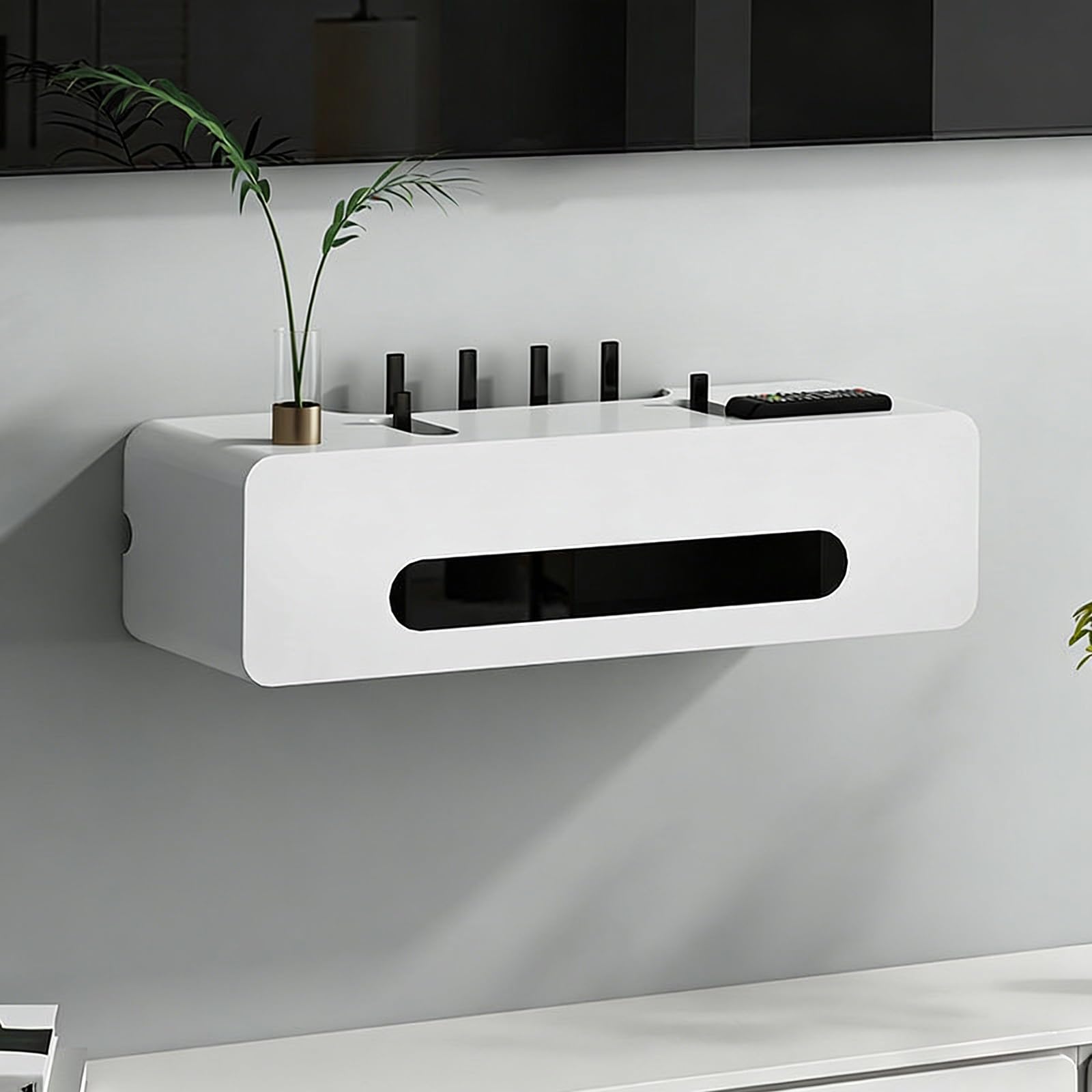 Cache Box Routeur Mural - Boîtier de Rangement en Bois pour Routeur, Câbles et Prises, Salon Chambre Bureau(White,23.6 * 7.9 * 6.3in)