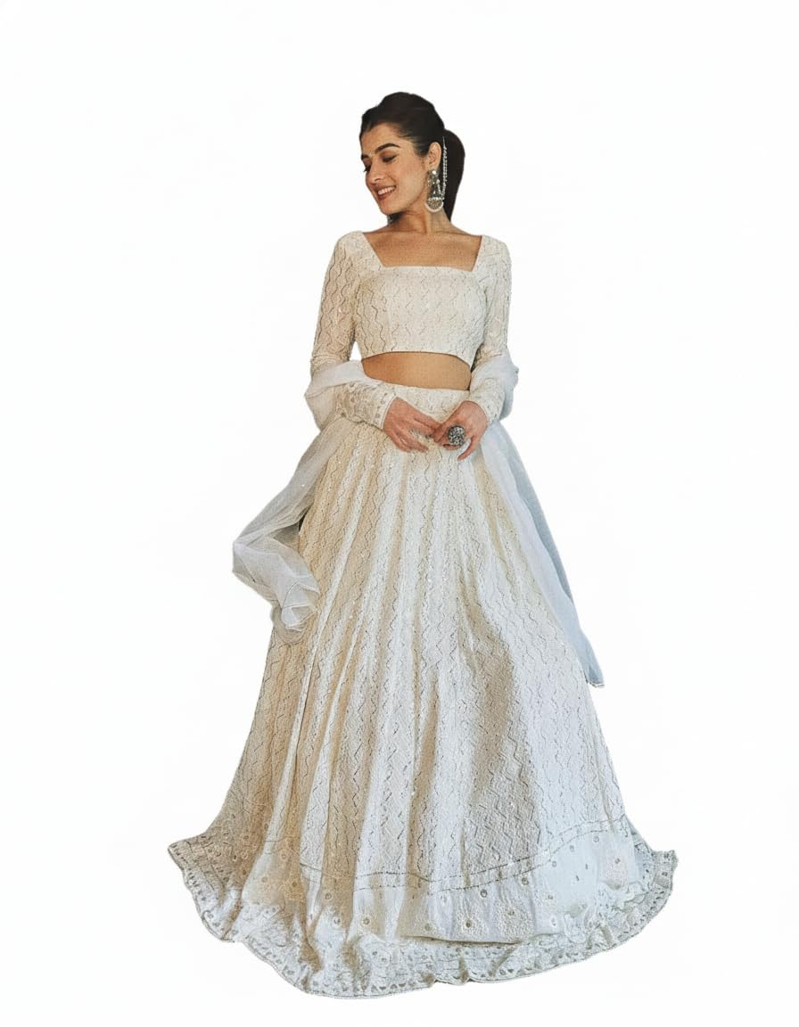 Women's Georgette Embroidery Sequence Work Lehenga Choli Unstitch Blouse With Dupatta Free Size