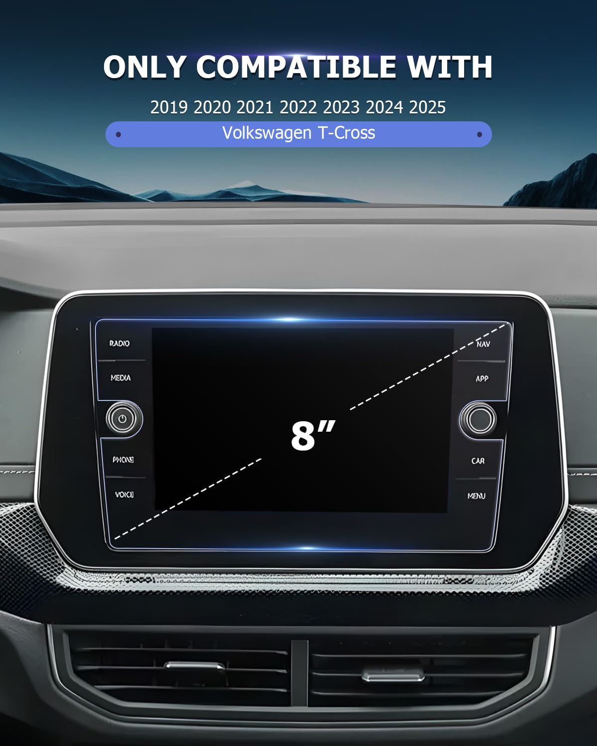 Pellicola Protettiva Vetro Temperato 9H 8 Pollici per VW T-Cross 2019-2025 Antigraffio