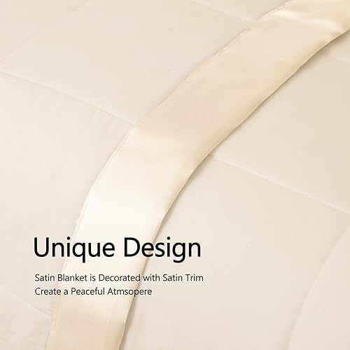 Miniatura 3 de Manta Queen con ribete satinado, manta de cama para todas las estaciones  Invierno verano cómodo suave (verde, matrimonialqueen)