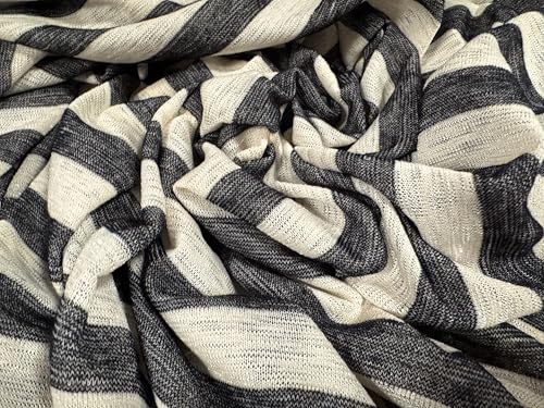 Melange Knitwear - Tela de punto, por metro, a rayas, color gris y crema