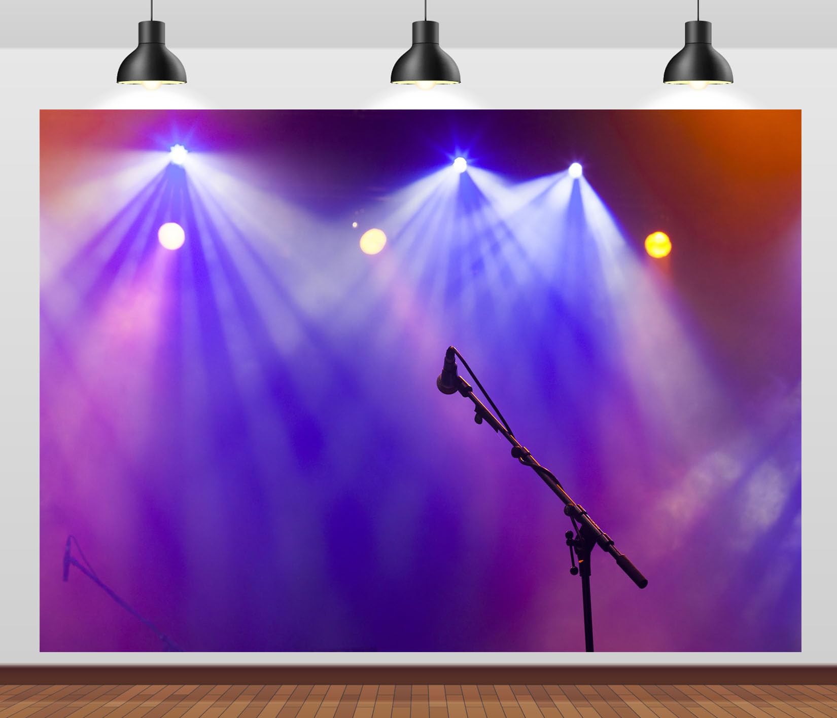 12x10FT (3.6x3m) Palco Vuoto Con Microfono E Faretti Sfondo Fotografico | Locale Per Spettacoli Live Fondale In Tessuto,Microfono In Piedi Raggi,Per Feste Musicali E Ritratti Della Band,Photo Booth
