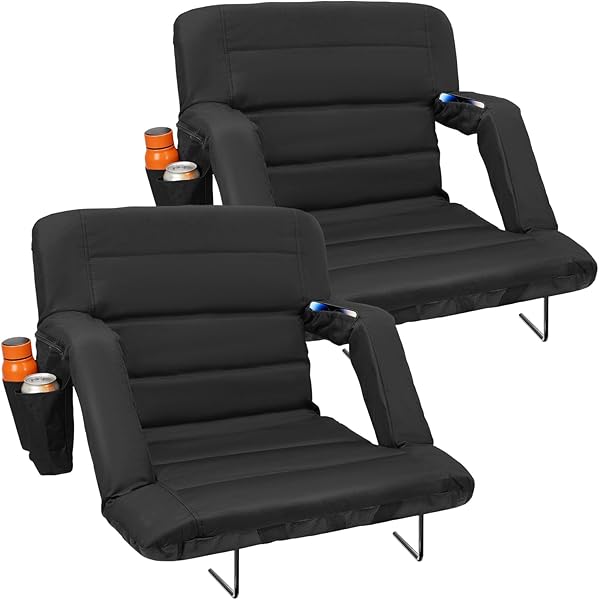 Suteck Stadium Seats with Back Support, Extra Wide Folding Bleacher Chairs, 6-Position Recline, Waterproof with Side Storage Bags, Portable Cushioned Seats for Outdoor Sports & Events