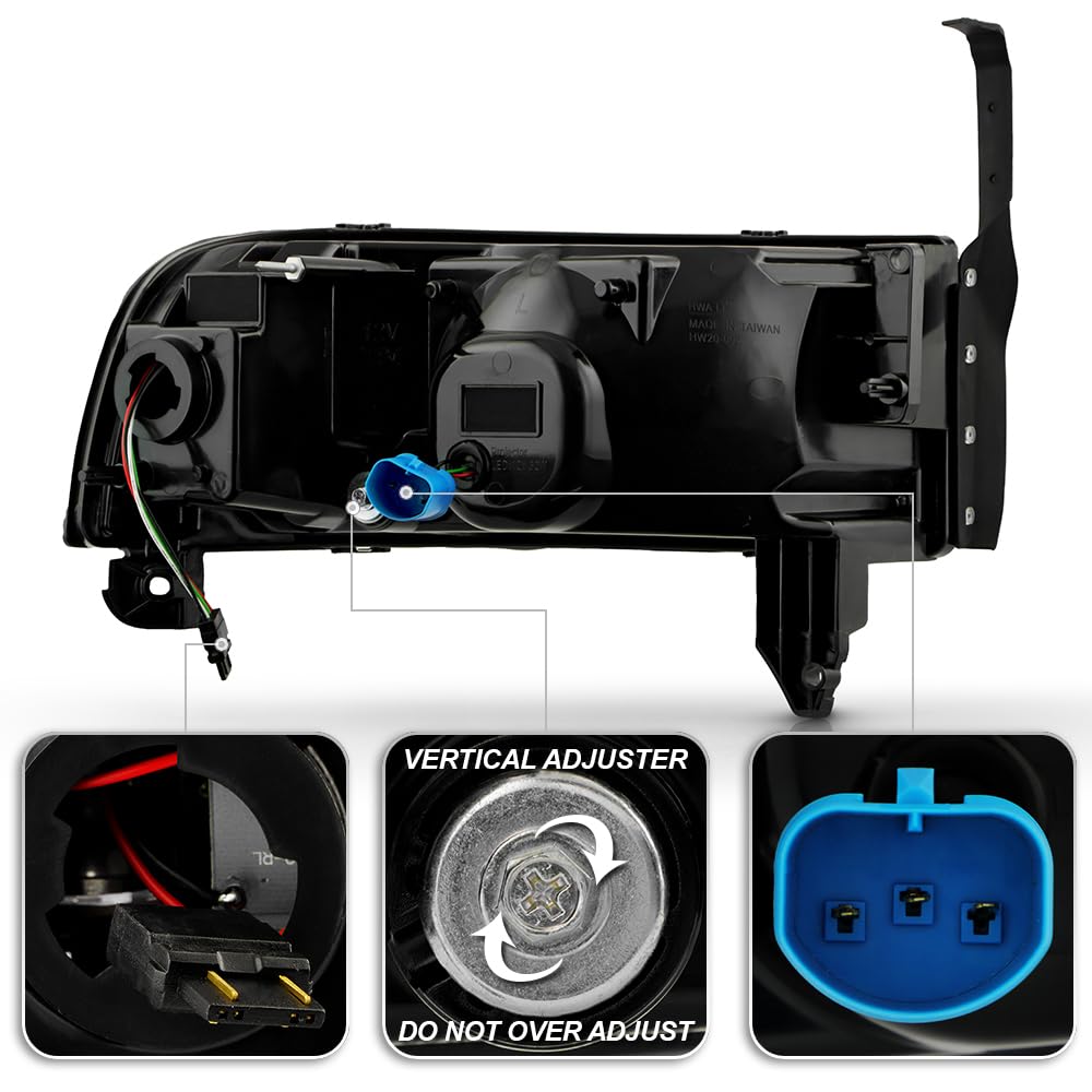 Nixon Offroad Headlights For 1994-2001 Dodge Ram 1500/1994-2002 Dodge Ram 2500 3500/1995-2002 Dodge Ram 4000 (All W/o Sport Package), High Low Beam, Head Lights Assembly Clear Lens - Foto 3