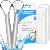 2-Pack Tongue Scraper&comma; 100&percnt; 304 Surgical Stainless Steel Tongue Cleaner for Both Adults and Kids&comma; Professional Reduce Bad Breath Metal Tongue Scrapers&comma; Help Your Oral Hygiene &lpar;with 2 cases&rpar;