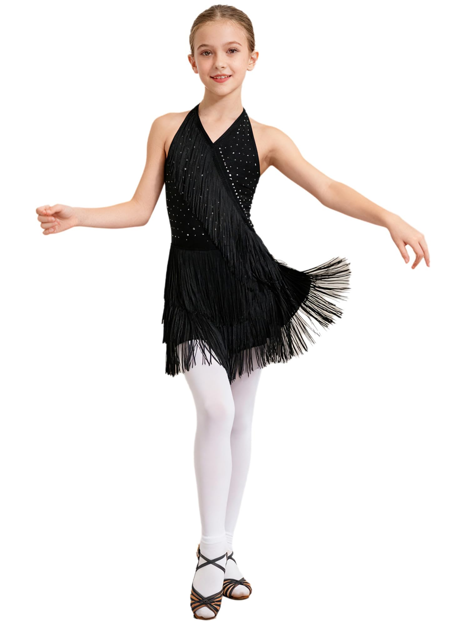 Alvivi Abito da Ballo Latino Americano Bambina Frange Body Balletto con Strass Vestito da Ballo Moderno Danza Classica Body Ginnastica Ritmica Dancewear