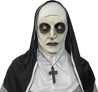 Scary Nun Latex Mask With Cross Necklace and Headpiece - Full Head Halloween Costume Accessories