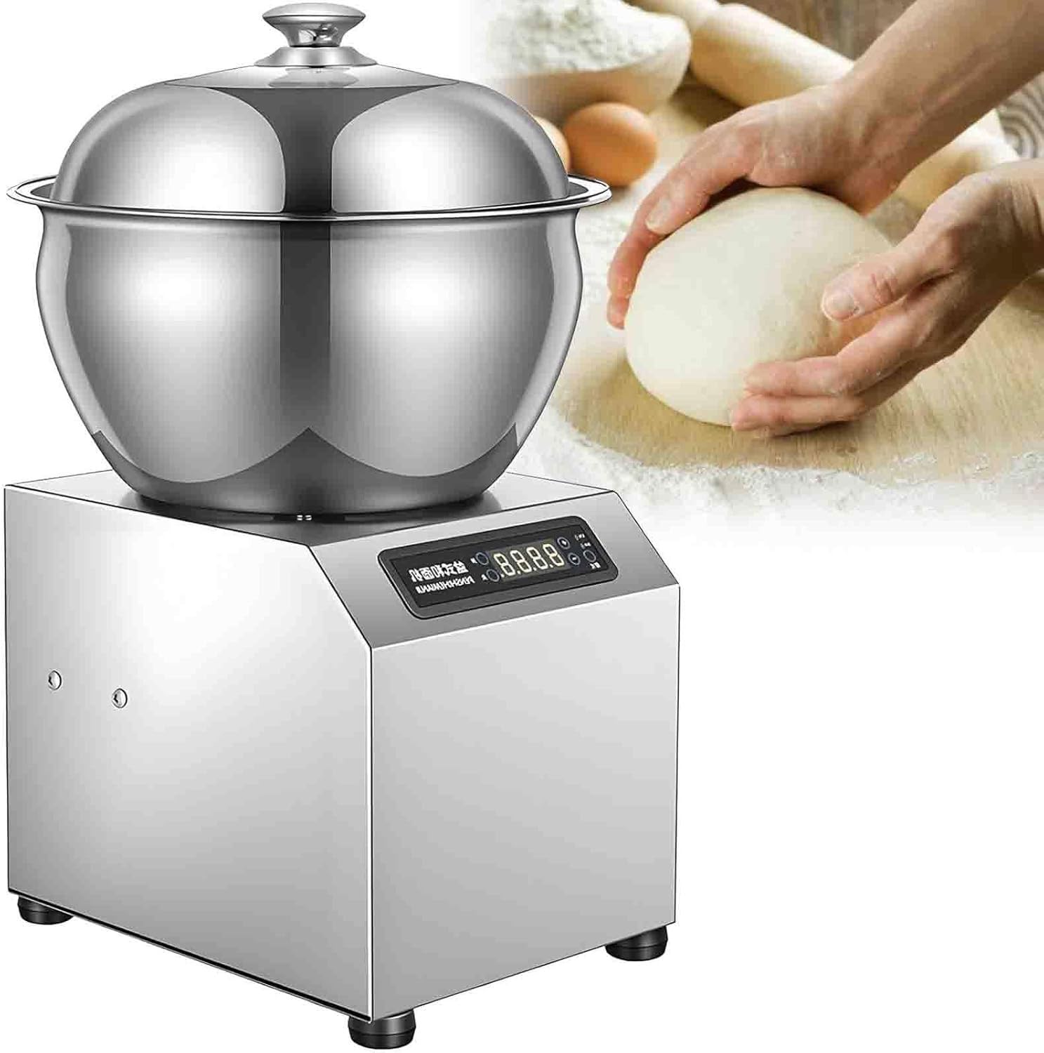 YXZYFPP Electric Dough Kneader Machine, 5kg/8kg Stainless Steel Tabletop Mixer with Timer&Dual Rotation, Ideals for Restaurants, Bakeries, Pizzerias, Dough & Filling (size_name 8KG)