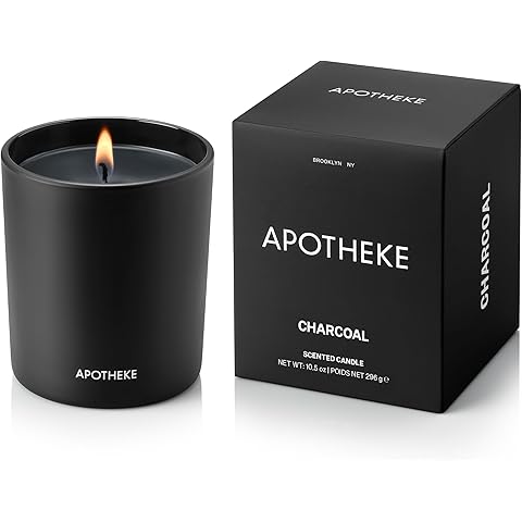 Apotheke Signature Scented Candles for Home, Charcoal - 10.5 oz - Soy Wax, Non Toxic, Large Jar Black - Luxury Candle Gifts for Women & Men - Cedarwood, Sandalwood, Oud, and Amber