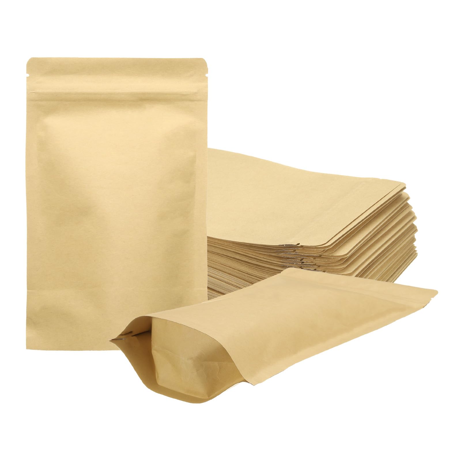 Muiltvoe 100pcs Kraft Paper Sealable Bags Foil Resealable Seal Pouches Packaging Zipper Bags for Food Storage Sample Package, Yellow, 2.4x3 Inch