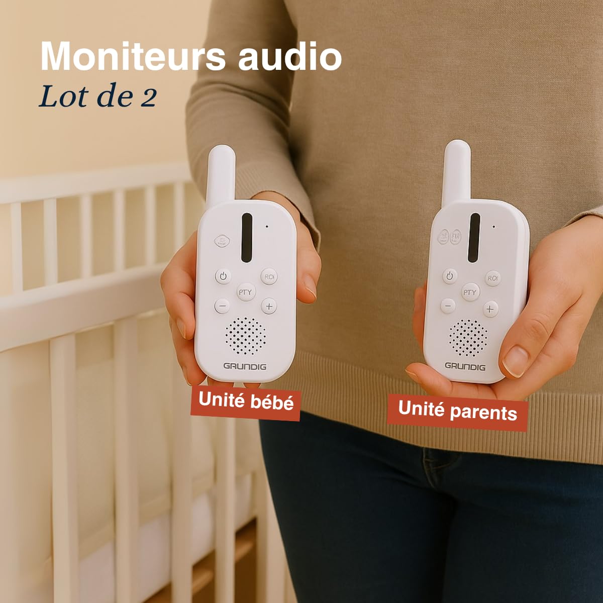 Grundig Babyphone Audio DECT - s150 m - Unité Parents-bébé - Indicateur sonore LED et Fonction réponse - Accessoires Chambre d'enfant - Blanc
