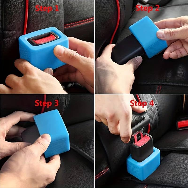 Image of Car Seat Belt Buckle Holder, Flexible Silicone Buckle, Buckle Booster Raises Seat Belt for Easy Access, Pack of 2, Blue