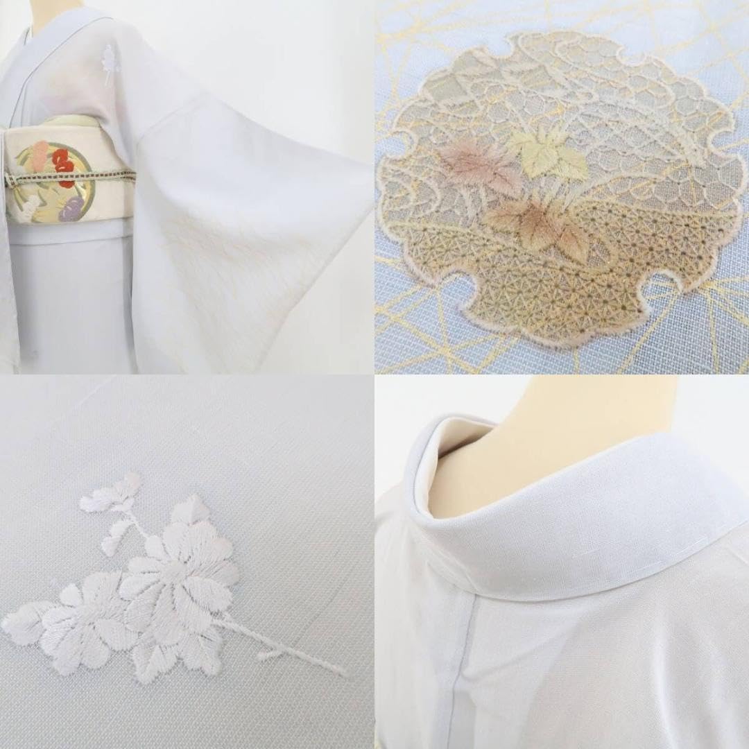 Amazon.co.jp: 会津からむし織 刺繍“風の残像”夏着物 麻 仕付け糸付 付 