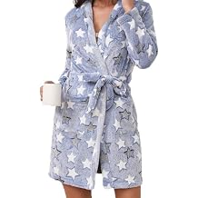 Womens Fuzzy Robe Short Length Bathrobe Belted Soft Bath Robes Plush Kimono Robe with Pocket Fall Winter Spa Robes