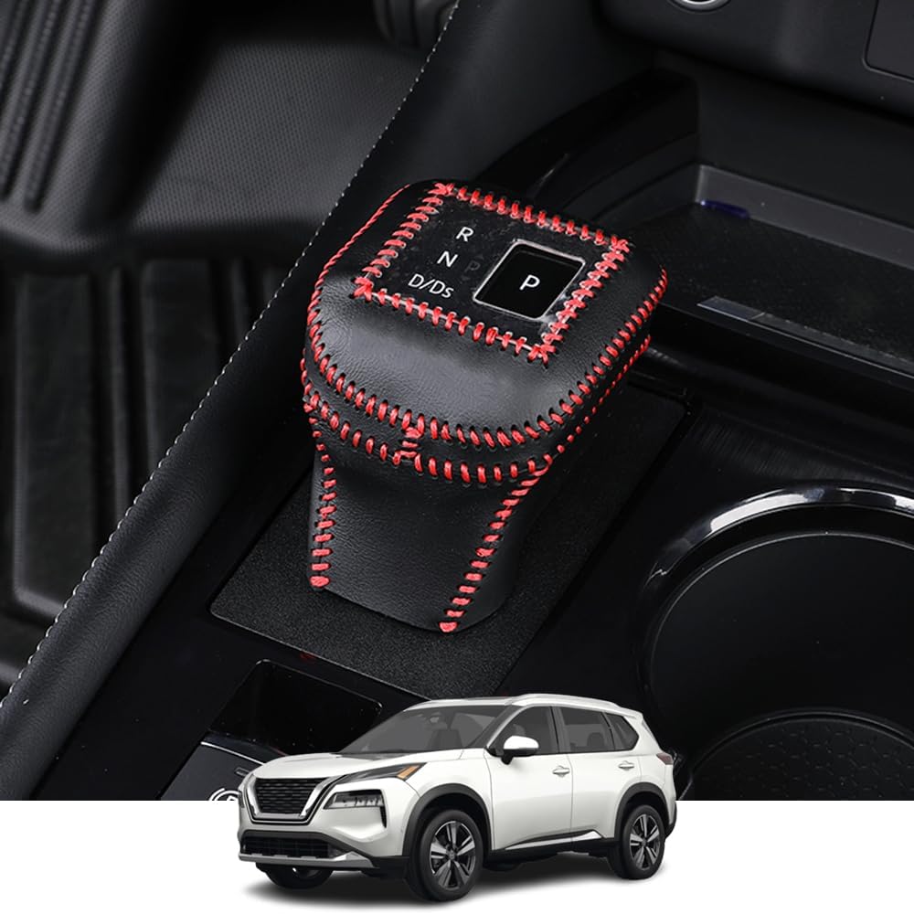 Custom Interior Accessories for Nissan Rogue 2022 2023 2024 2025 2026 Leather Automatic Gear Shift Knob Cover,Transimission Boots Shift Lever Leather Sheath(Carbon Fiber Style)
