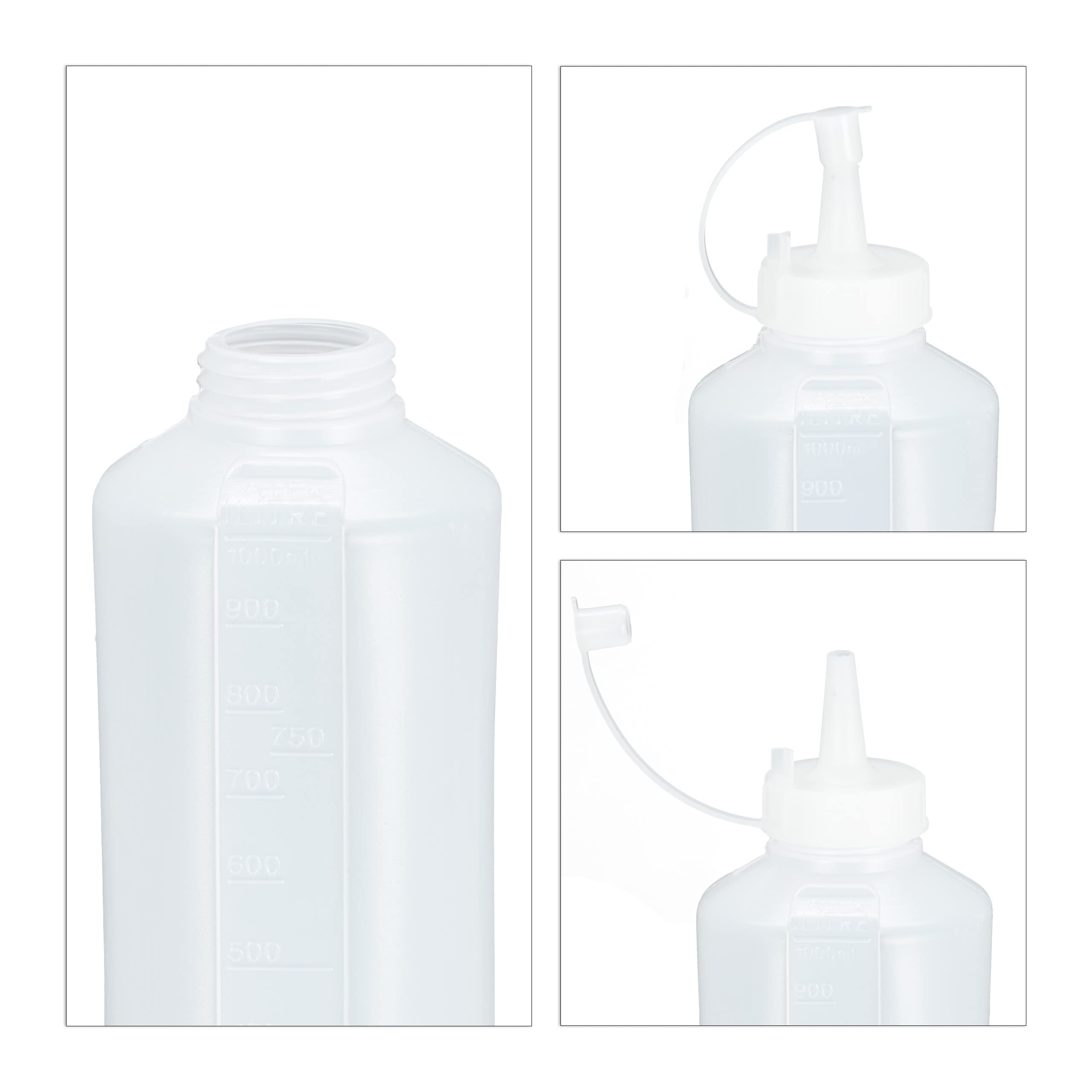 Relaxdays butelka do wyciskania sosów 1000ml, dozownik, dyspenser, 4szt., plastikowy pojemnik na sos, przezroczysty mat