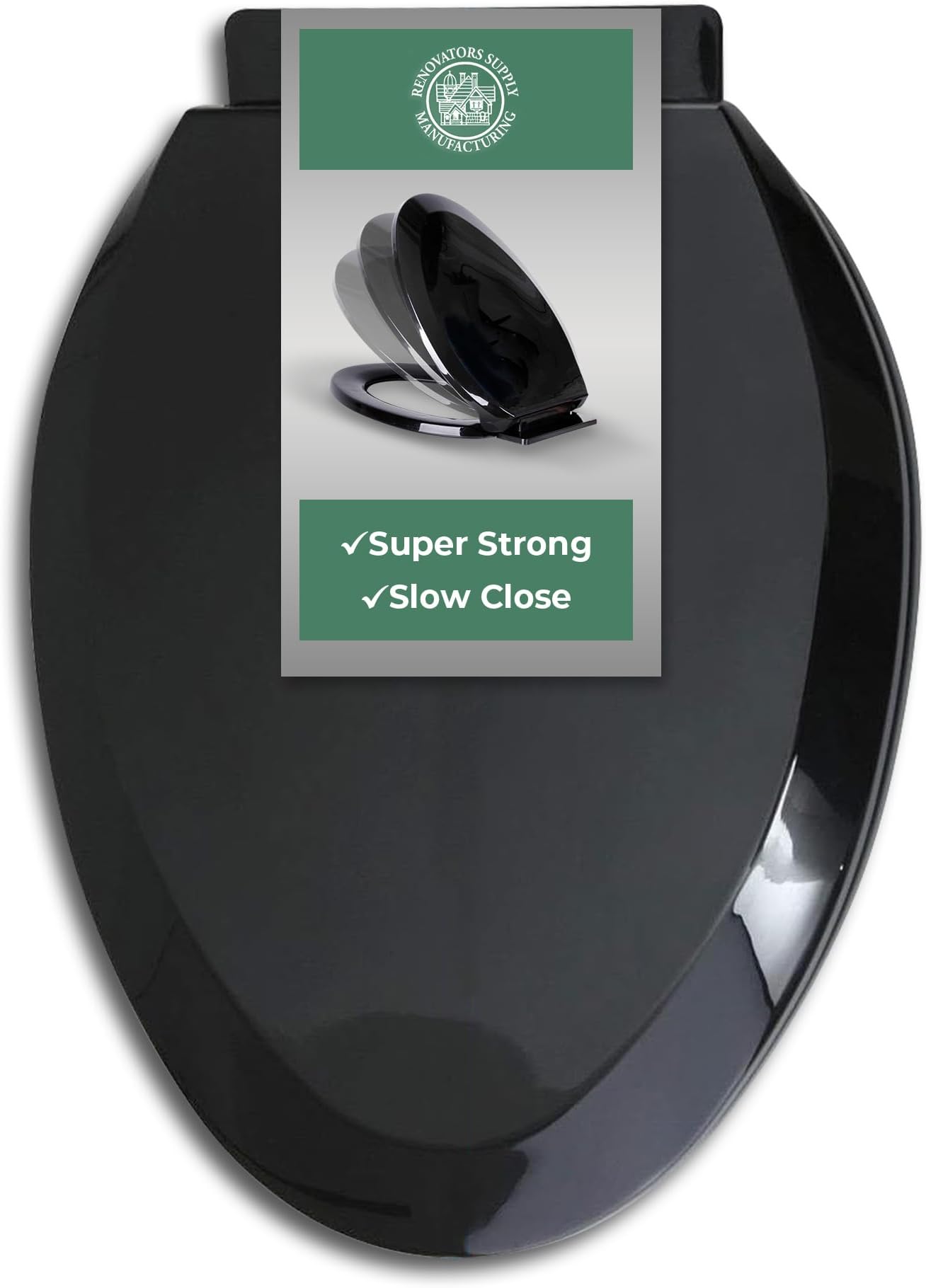 Plastic Soft Close Toilet Seat Elongated Quiet-Close Lid, Contoured Seat, Easy to Install and Clean, Grip-Tight Bumpers with Adjustable Mounting Hardware, Black