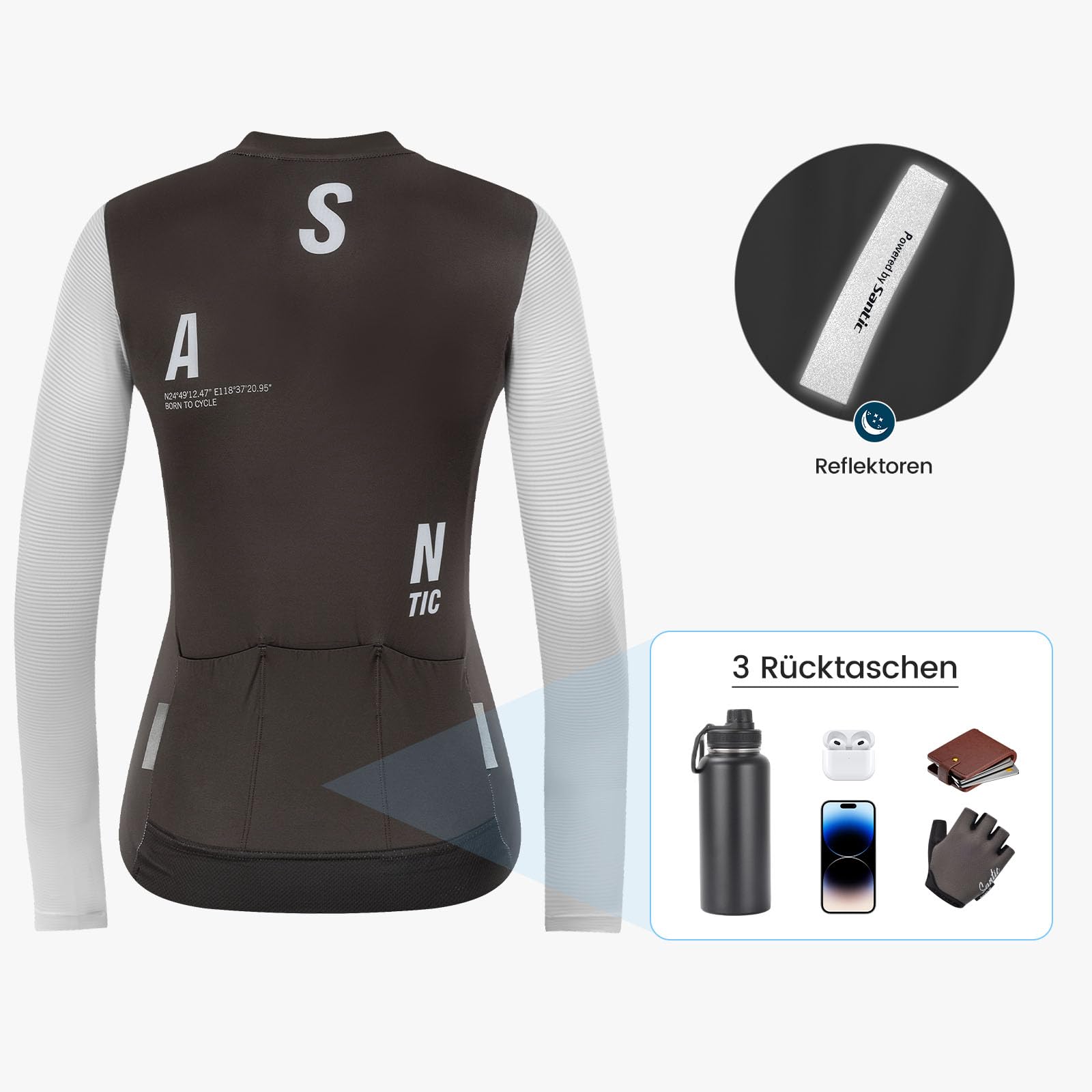 Santic Radtrikot Damen Langarm Fahrradtrikot Rennrad Trikot Atmungsaktiv Fahrrad Shirt Frauen Radfahren Top Mit Rückentaschen