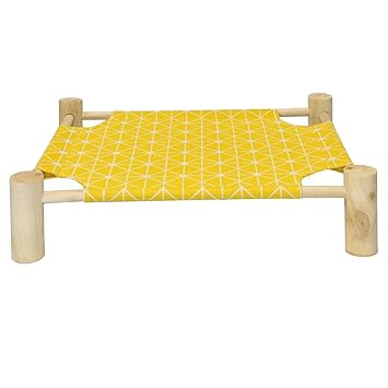 Indy Mall Pet Cot Bed for Cat Dog Portable Elevated Summer Breathable Puppy Sleep Nest Yellow Grid