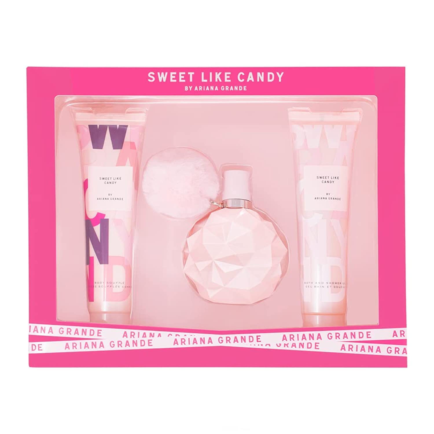 Ariana Grande Sweet Like Candy For Women - 3 Pc Gift Set, 3.4oz EDP Spray, 3.4oz Body Souffle, 3.4oz Bath Shower Gel