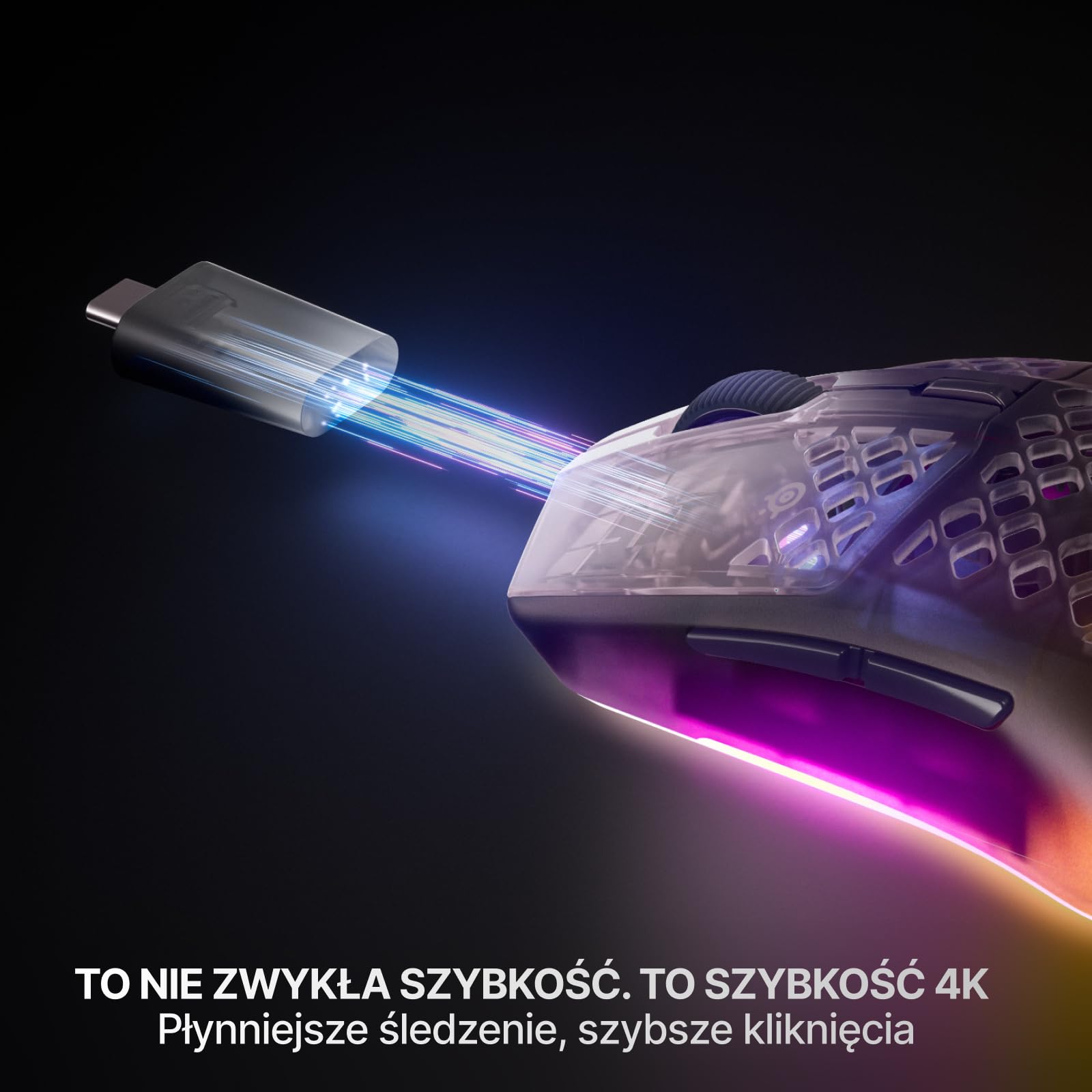 SteelSeries Aerox 3 Wireless Gen 2 – superlekka mysz dla graczy, polling 4K, sensor optyczny 26K DPI, 200 godzin pracy, wodoodporność IP54, 80 mln kliknięć, RGB, ślizgacze 100% PTFE, Shadow