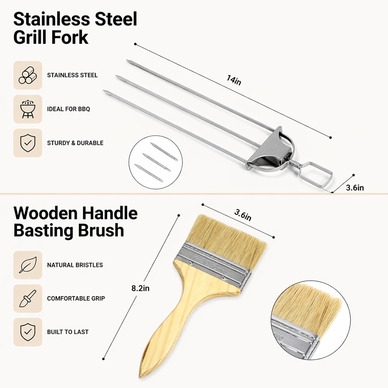 Bbq Skewer Kit - Stainless Steel Skewers - Basting Brush - Bbq Tools image 2