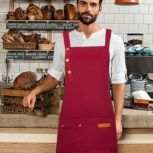 Miniatura 5 de Delantal ajustable con lazos largos para mujeres y hombres, delantal de chef grande con bolsillos, impermeable, cocina, hornear, restaurantes,