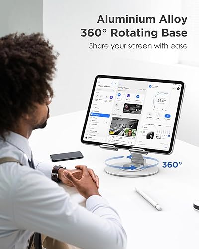 Miniatura 2 de MoKo Soporte acrílico para tableta  Soporte ajustable para iPad con base giratoria de aluminio de 360, compatible con dispositivos de 4.7-12.9